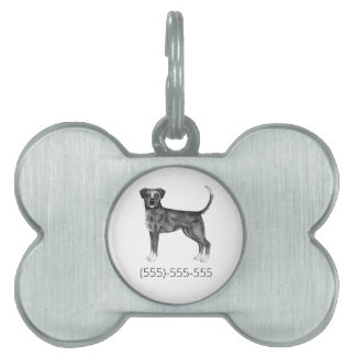 Boxer Dog In Black And White &amp; Custom Phone Number Pet ID Tag