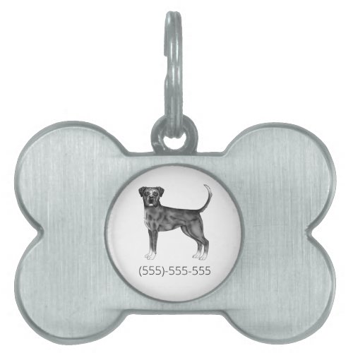 Boxer Dog In Black And White  Custom Phone Number Pet ID Tag