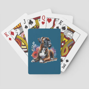 Boxer Dog in Bloom Boxer & Blossoms Poker Cards