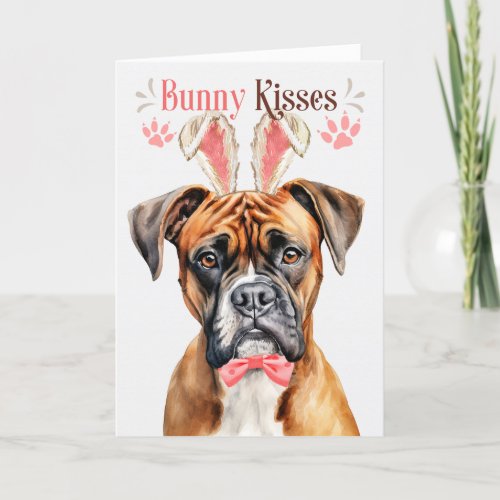 Boxer Dog in Bunny Ears for Easter Holiday Card