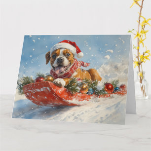 Boxer Dog in Sledge Let it Snow Christmas Card