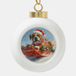 Boxer Dog in Sledge Let it Snow Christmas Ceramic Ball Christmas Ornament