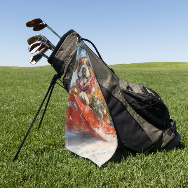 Boxer Dog in Sledge Let it Snow Christmas Golf Towel (Green)