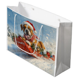 Boxer Dog in Sledge Let it Snow Christmas Large Gift Bag