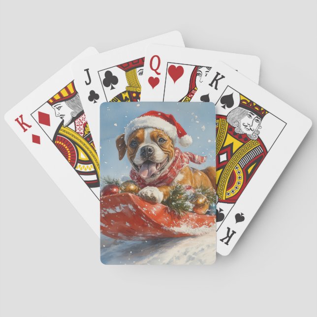 Boxer Dog in Sledge Let it Snow Christmas Poker Cards (Back)