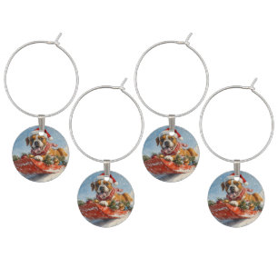 Boxer Dog in Sledge Let it Snow Christmas Wine Charm
