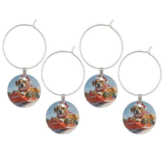 Boxer Dog in Sledge Let it Snow Christmas Wine Charm (Staggered)