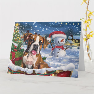 Boxer Dog in Sleigh Snow Christmas Card