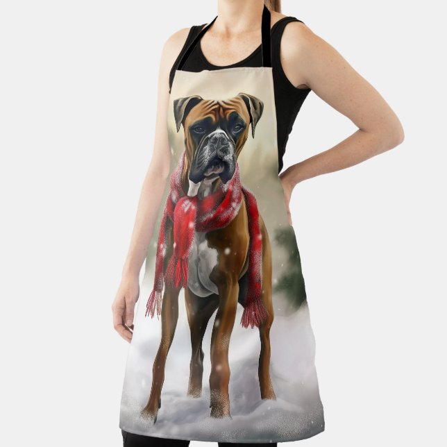 Boxer Dog in Snow Christmas Apron (Insitu)