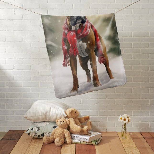Boxer Dog in Snow Christmas Baby Blanket (In Situ)