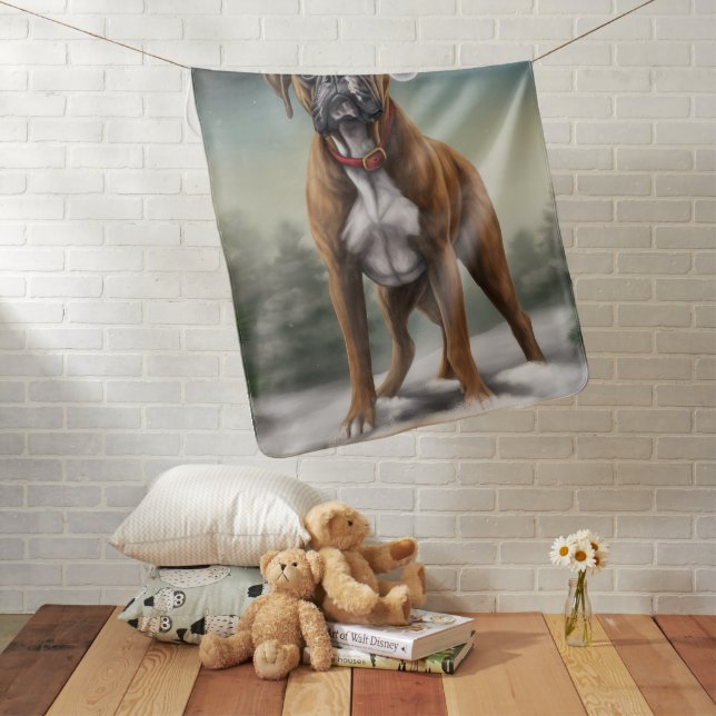 Boxer Dog in Snow Christmas  Baby Blanket (In Situ)