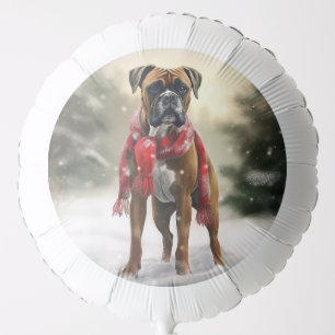 Boxer Dog in Snow Christmas Balloon