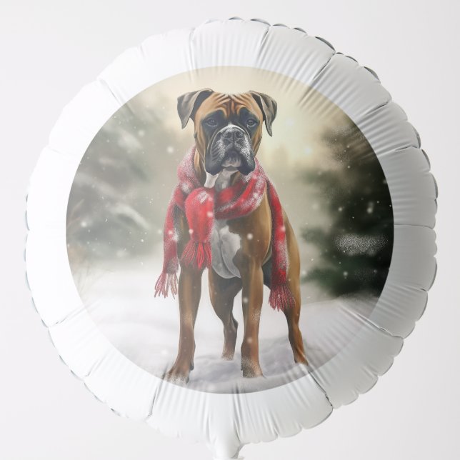 Boxer Dog in Snow Christmas Balloon (Front)
