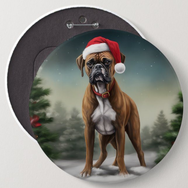Boxer Dog in Snow Christmas  Button (Front & Back)