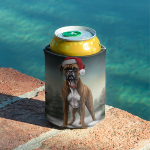 Boxer Dog in Snow Christmas Can Cooler