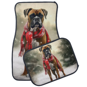 Boxer Dog in Snow Christmas Car Floor Mat