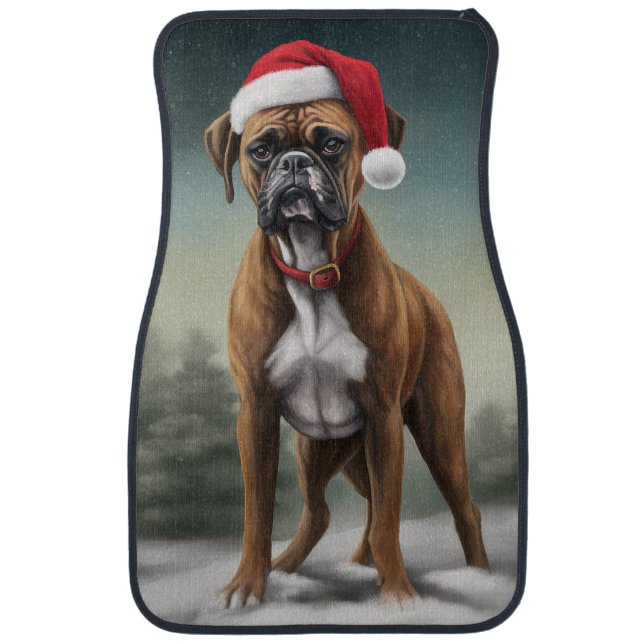 Boxer Dog in Snow Christmas  Car Floor Mat (Front)