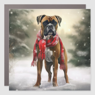Boxer Dog in Snow Christmas Car Magnet