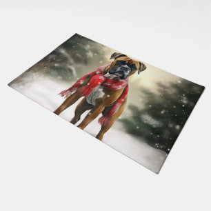 Boxer Dog in Snow Christmas Doormat