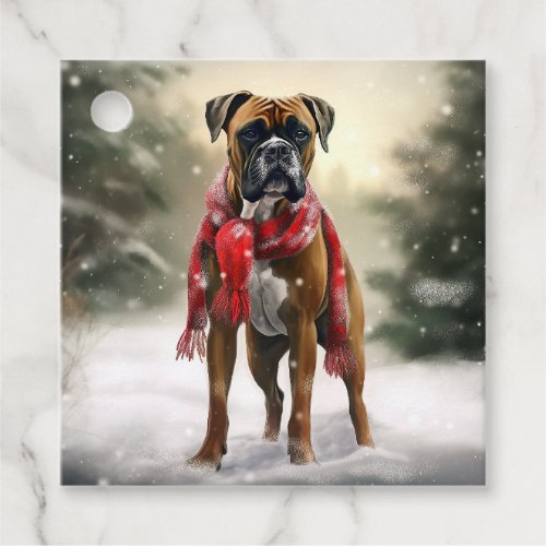 Boxer Dog in Snow Christmas Favor Tags