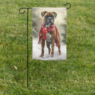 Boxer Dog in Snow Christmas Garden Flag