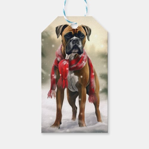 Boxer Dog in Snow Christmas Gift Tags