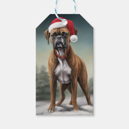 Boxer Dog in Snow Christmas  Gift Tags