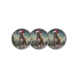 Boxer Dog in Snow Christmas Golf Ball Marker