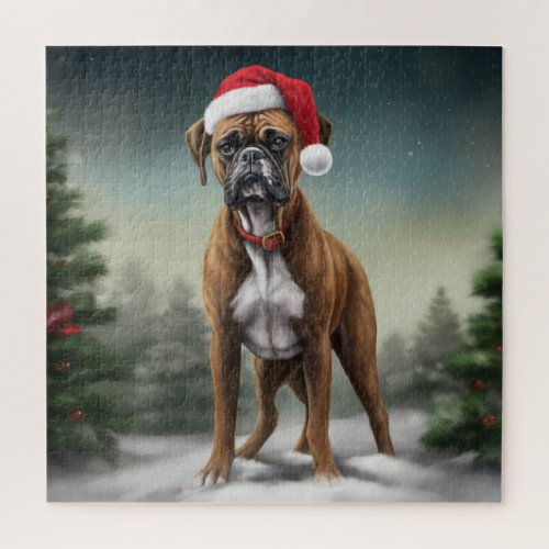 Boxer Dog in Snow Christmas  Jigsaw Puzzle