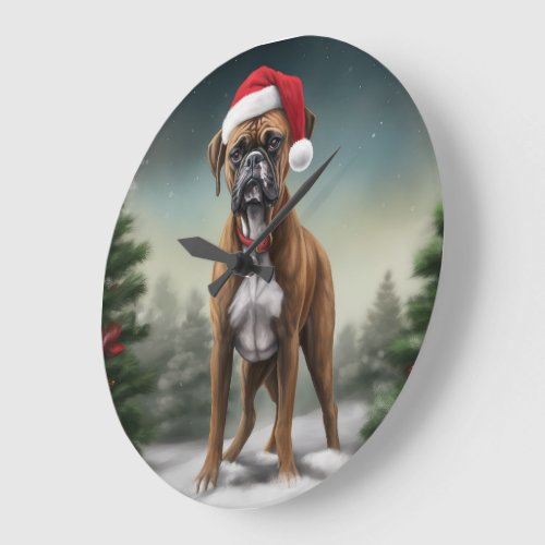 Boxer Dog in Snow Christmas  Large Clock