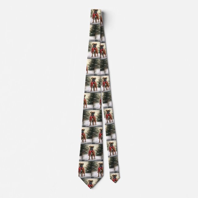 Boxer Dog in Snow Christmas Neck Tie (Front)