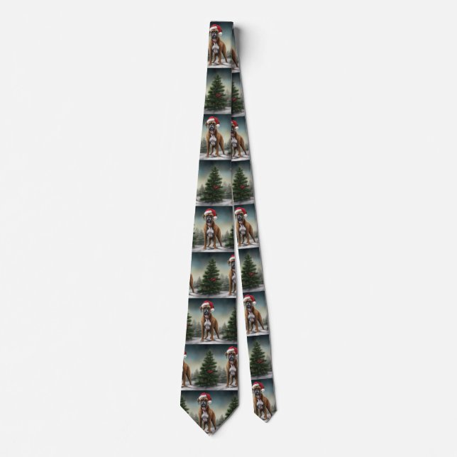 Boxer Dog in Snow Christmas  Neck Tie (Front)