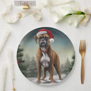 Boxer Dog in Snow Christmas  Paper Plates