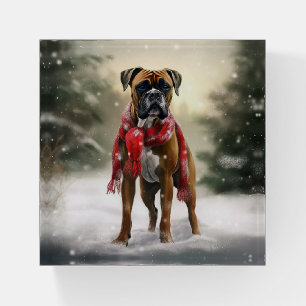 Boxer Dog in Snow Christmas Paperweight
