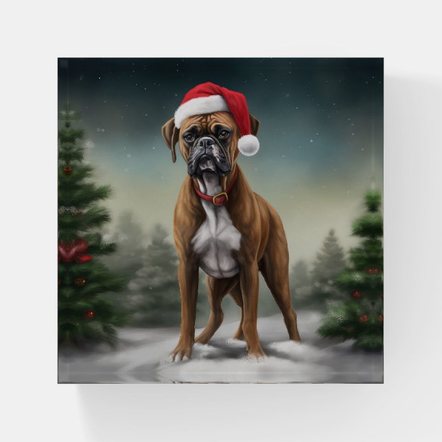 Boxer Dog in Snow Christmas  Paperweight (Front)