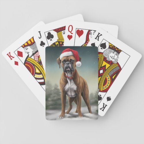 Boxer Dog in Snow Christmas  Poker Cards