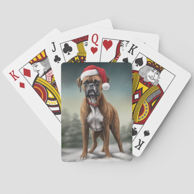 Boxer Dog in Snow Christmas  Poker Cards (Back)