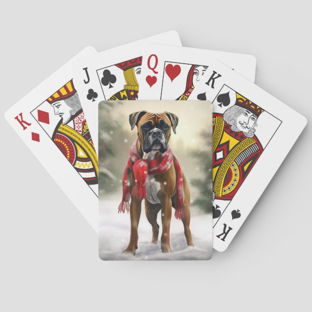 Boxer Dog in Snow Christmas Poker Cards (Back)