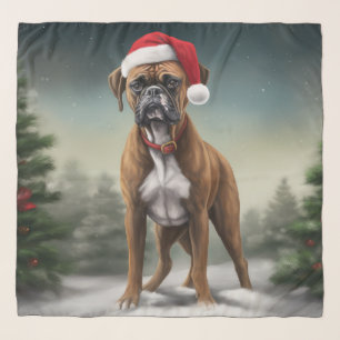 Boxer Dog in Snow Christmas Scarf