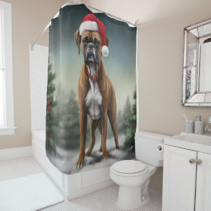 Boxer Dog in Snow Christmas Shower Curtain