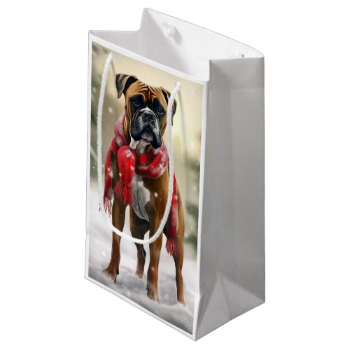 Boxer Dog in Snow Christmas Small Gift Bag