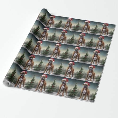 Boxer Dog in Snow Christmas  Wrapping Paper