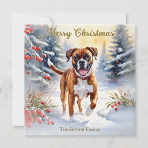 Boxer Dog In Snow Scene Merry Christmas Holiday Card