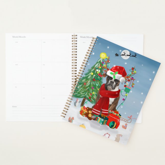Boxer Dog in Snow with Christmas Gifts  Planner (Display)