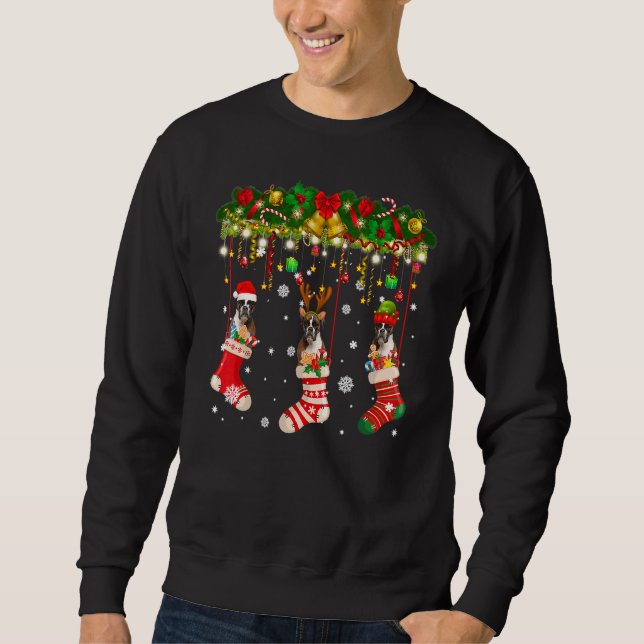 Boxer Dog In Sock Xmas Reindeer Santa Elf Dog Paja Sweatshirt (Front)