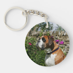 Boxer Dog in the Flowers Keychain
