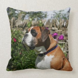 Boxer Dog in the Flowers Throw Pillow