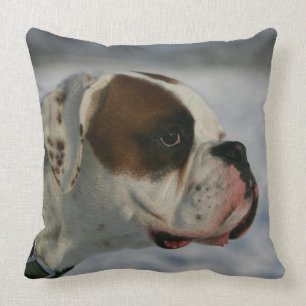 Boxer Dog in the Snow Throw Pillow