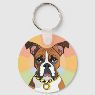 Boxer Dog in Vibrant Circular Frame Keychain