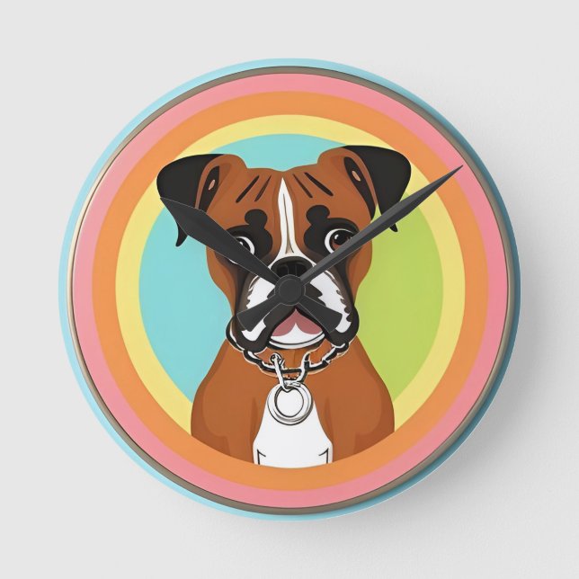 Boxer Dog in Vibrant Circular Frame Round Clock (Front)